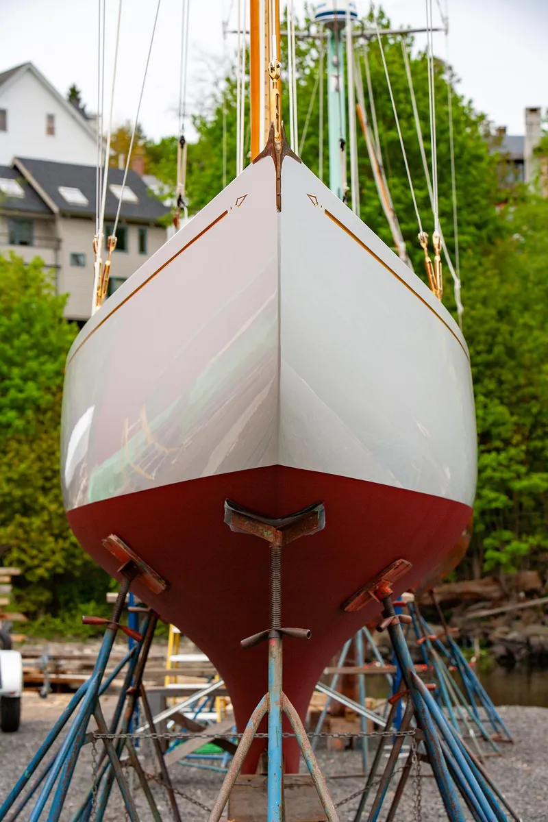 Slide: The Image of 1931 Sparkman & Stephens 36 Sloop on dry dock for maintenance. - 4