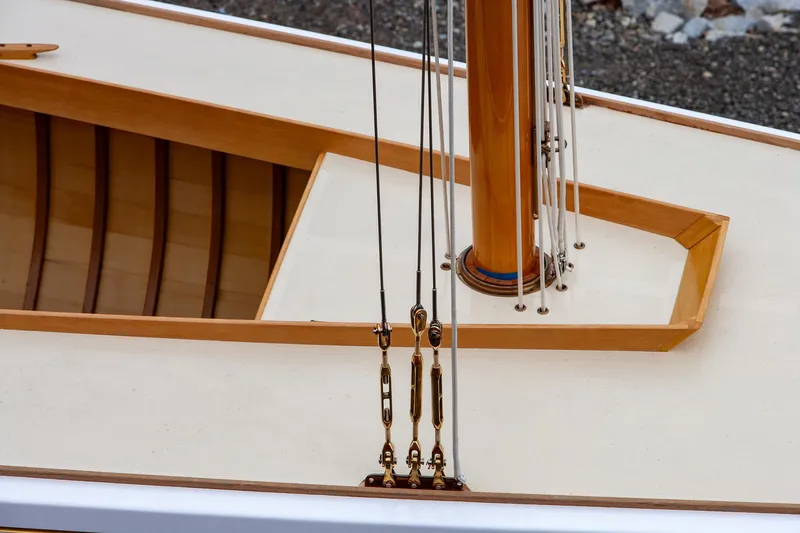 Slide: The Image of Close-up of 1931 Sparkman & Stephens 36 Sloop deck and rigging. - 7