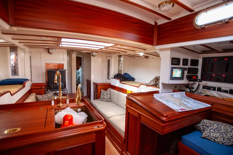Slide: The Image of Luxurious interior of 2007 Brooklin Boat Yard Sparkman & Stephens 56 Sloop with wooden finishes. - 11