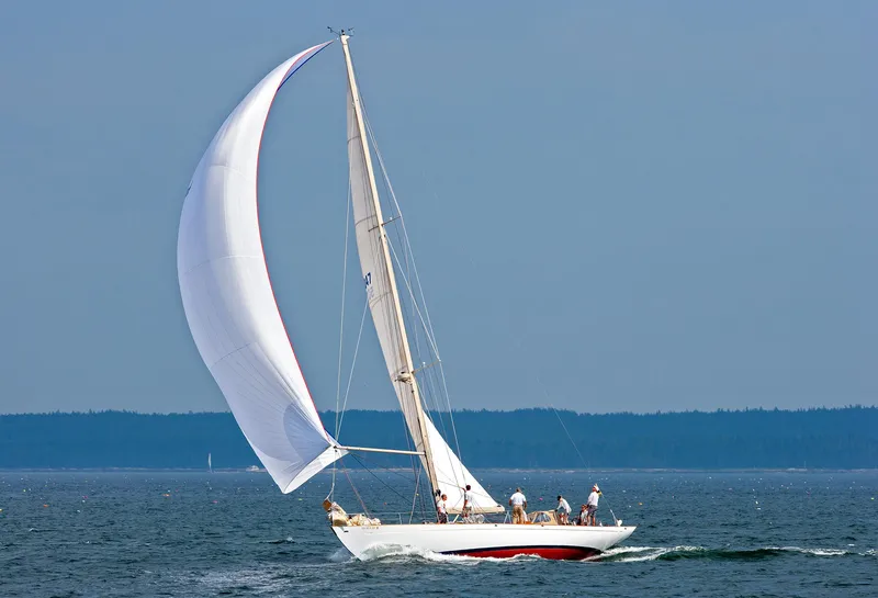 Slide: The Image of 2007 Brooklin Boat Yard Sparkman & Stephens 56 Sloop sailing on open water. - 12
