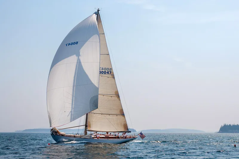Slide: The Image of 2007 Brooklin Boat Yard Sparkman & Stephens 56 Sloop sailing on open water. - 16