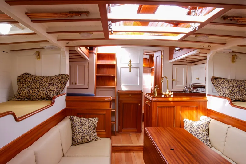 Slide: The Image of Luxurious interior of 2007 Brooklin Boat Yard Sparkman & Stephens 56 Sloop with wooden finishes. - 18