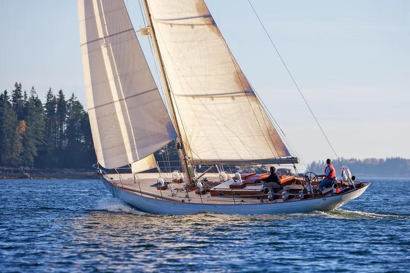 Slide: The Image of 2007 Brooklin Boat Yard Sparkman & Stephens 56 Sloop sailing on a calm sea. - 8