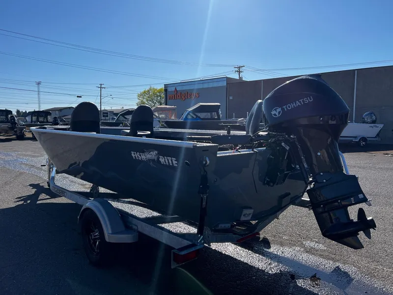 Slide: The Image of 2024 Fish Rite Angler 18 boat with Tohatsu motor on trailer. - 4