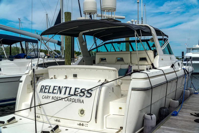 Slide: The Image of 1999 Tiara Yachts 4000 Express docked, named Relentless, Cary, North Carolina. - 1