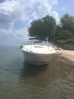 Slide: The Image of 2007 Sea Ray 215 Weekender boat docked on a sandy beach. - 3