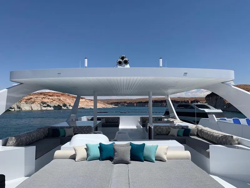 Slide: The Image of Luxurious 2019 Adonia Athena yacht with spacious deck and scenic water view. - 19