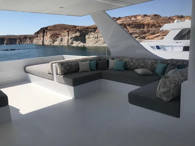 Slide: The Image of Luxurious Adonia Athena yacht lounge with scenic ocean view, 2019 model. - 22