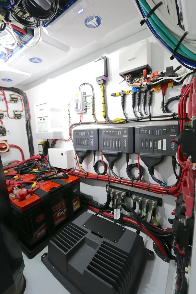 Slide: The Image of Electrical system of a 2021 Yellowfin 54 Offshore boat, showcasing wiring and components. - 25