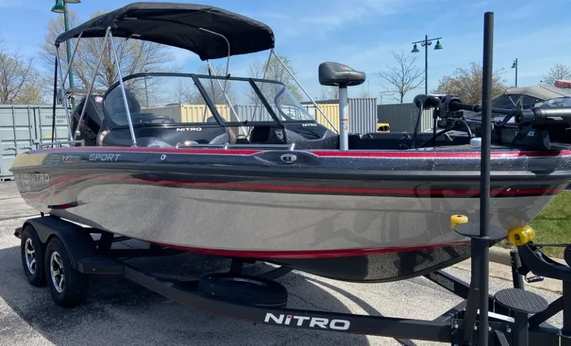 Slide: The Image of 2024 Nitro ZV19 Sport Pro boat on trailer, side view. - 6