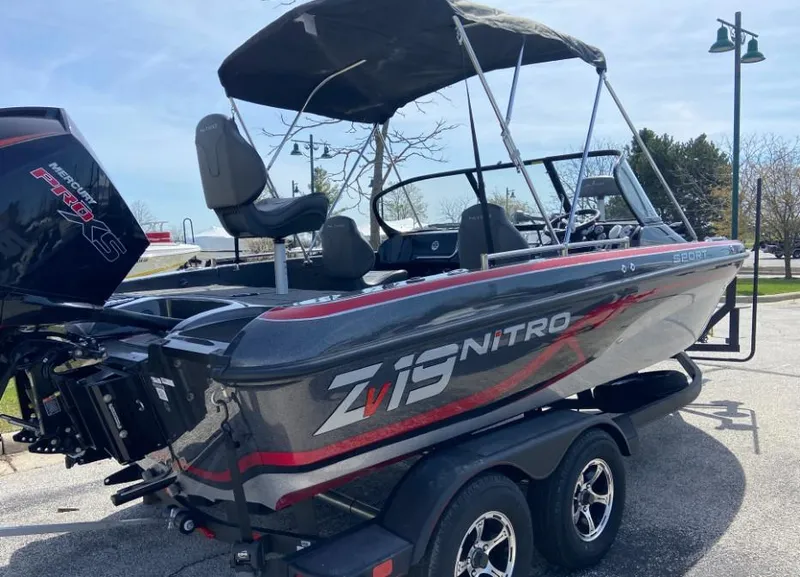 Slide: The Image of 2024 Nitro ZV19 Sport Pro boat on trailer, side view. - 7