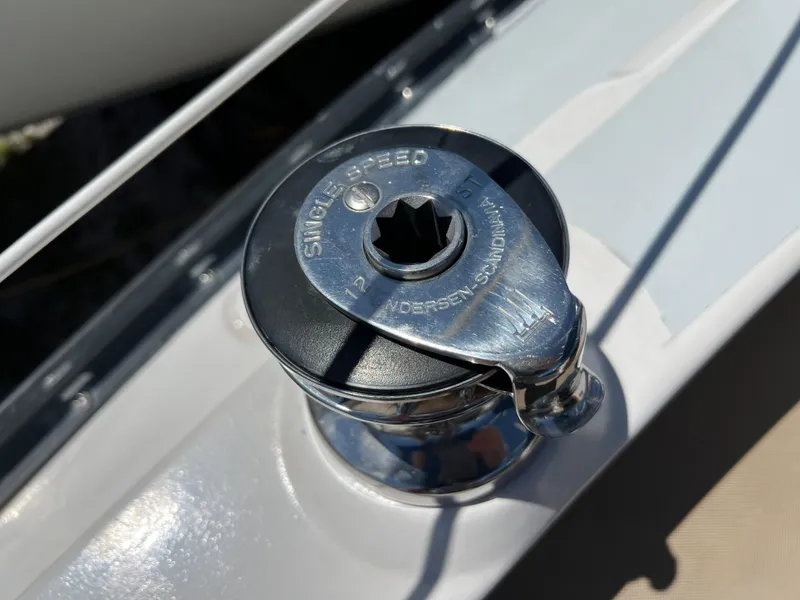 Slide: The Image of Close-up of a winch on a 1983 Hunter 27 sailboat. - 14
