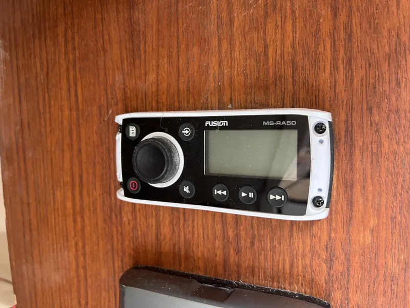 Slide: The Image of Fusion MS-RA50 marine stereo on 1983 Hunter 27 sailboat. - 27