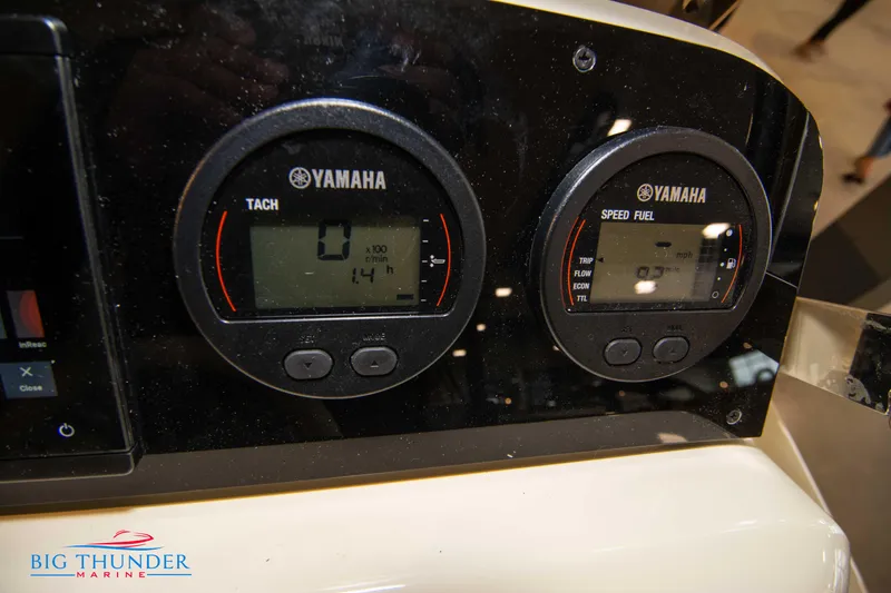 Slide: The Image of Capoforte SX200 2024 dashboard with Yamaha tachometer and speed fuel gauges. - 20