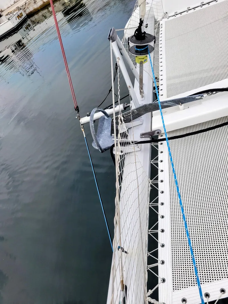 Slide: The Image of Close-up of 2017 Lagoon 42 catamaran's bow and anchor system. - 15
