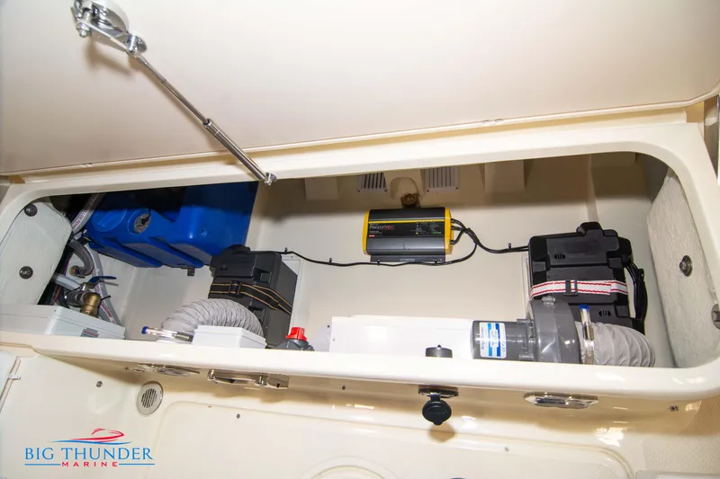 Slide: The Image of 2024 Capoforte CX240 engine compartment with battery and electrical components. - 48