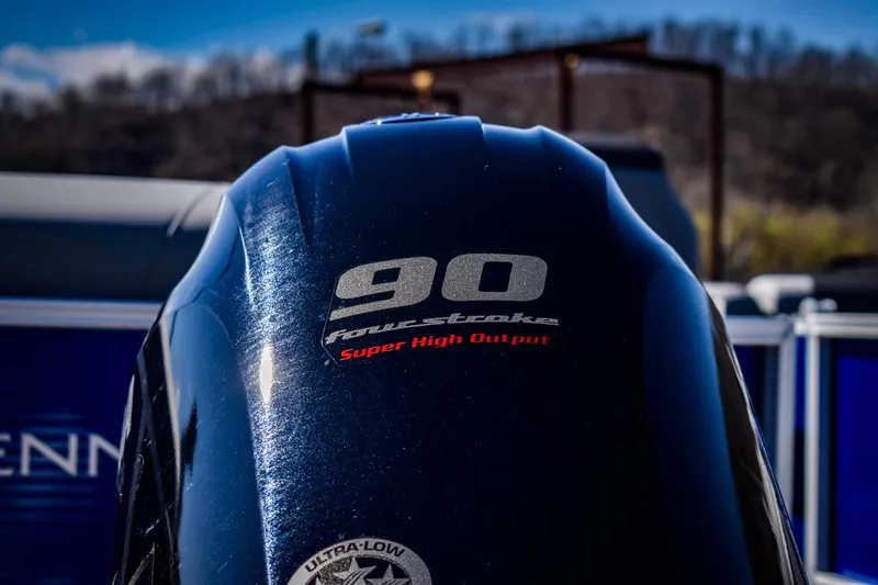 Slide: The Image of Close-up of a 2024 Bennington 20 SVLSR boat engine, 90 horsepower four-stroke. - 21