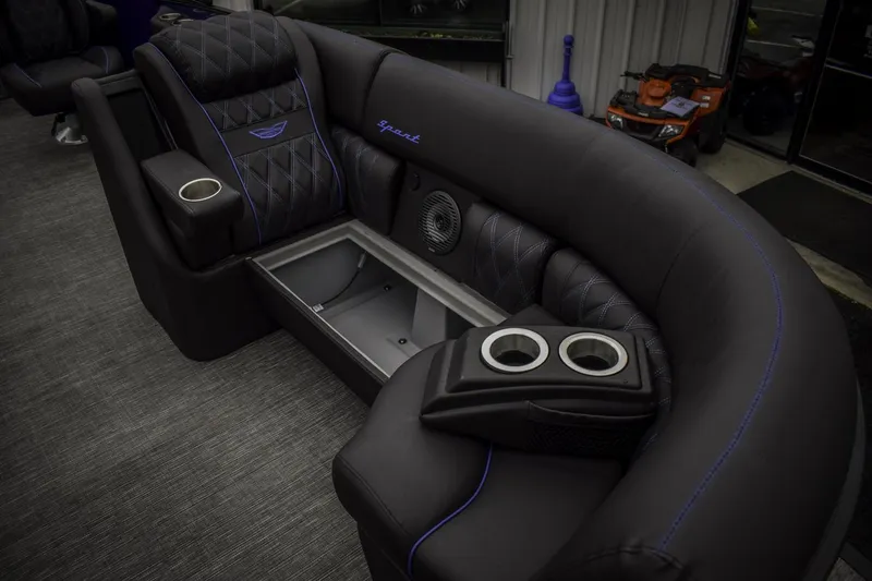 Slide: The Image of Luxurious seating area in the 2024 Bennington 23 RSBSR pontoon boat. - 11