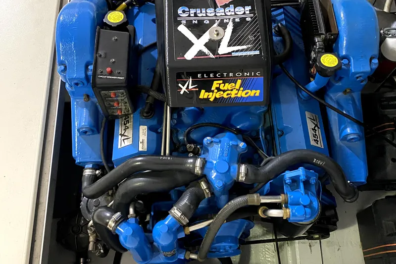 Slide: The Image of Engine of 1977 Chris-Craft 30 Sportsman with Crusader XL electronic fuel injection. - 12