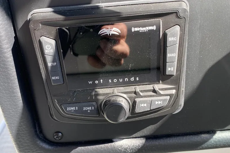 Slide: The Image of Wet Sounds audio system in 2024 Finseeker 280 DC boat with SiriusXM compatibility. - 14