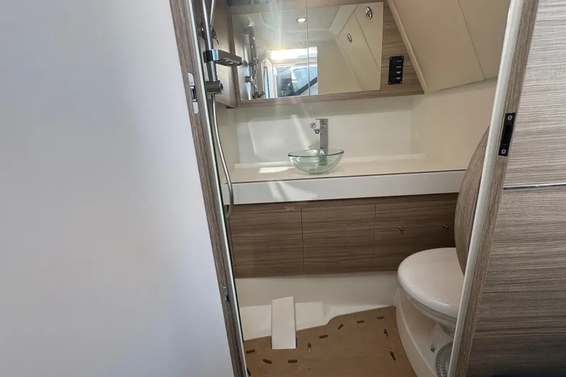 Slide: The Image of Modern bathroom interior in 2026 Saxdor 400 GTC boat, featuring sleek design and glass sink. - 45