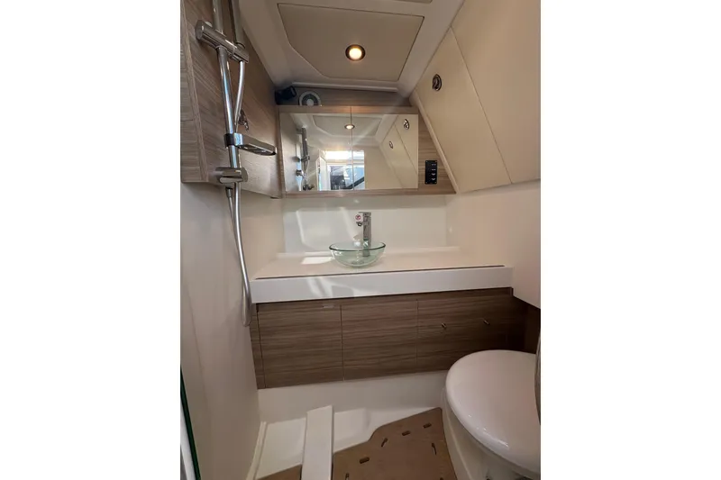 Slide: The Image of Modern bathroom in 2026 Saxdor 400 GTC yacht with sleek fixtures and wood accents. - 46