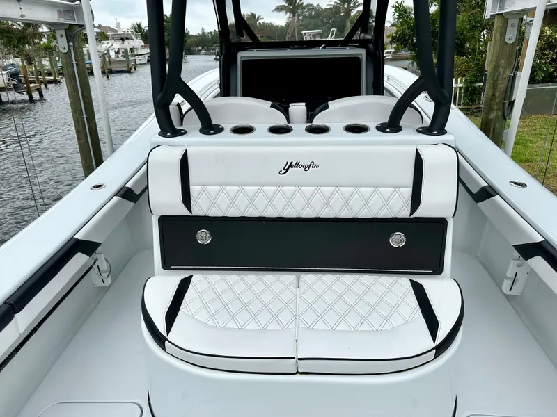 Slide: The Image of 2024 Yellowfin 36 boat interior with white and black seating. - 15