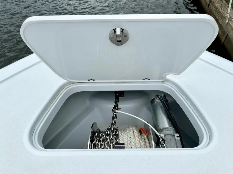 Slide: The Image of Open anchor locker on a 2024 Yellowfin 36 boat. - 22