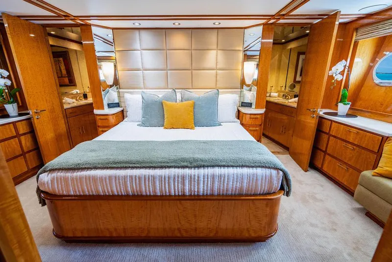 Slide: The Image of Luxurious wooden staircase and wine cooler in 2001 Intermarine Raised Pilothouse yacht. - 10