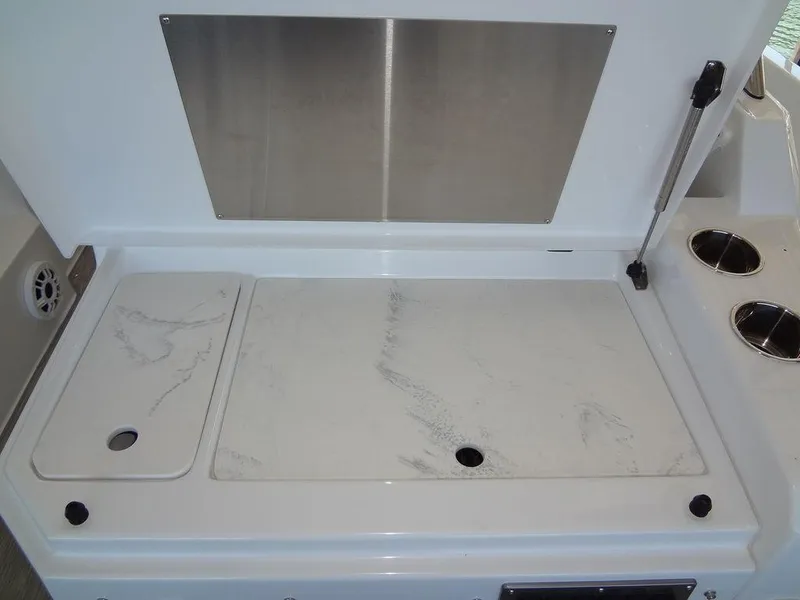 Slide: The Image of 2021 Cruisers Yachts 39 Express Coupe kitchen with sink and grill. - 36