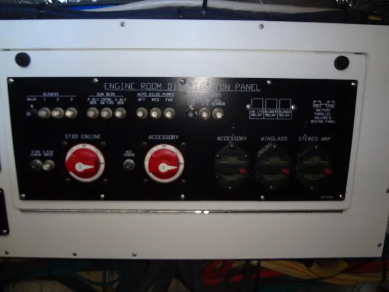 Slide: The Image of Interior of 2021 Cruisers Yachts 39 Express Coupe with seating and window view. - 60