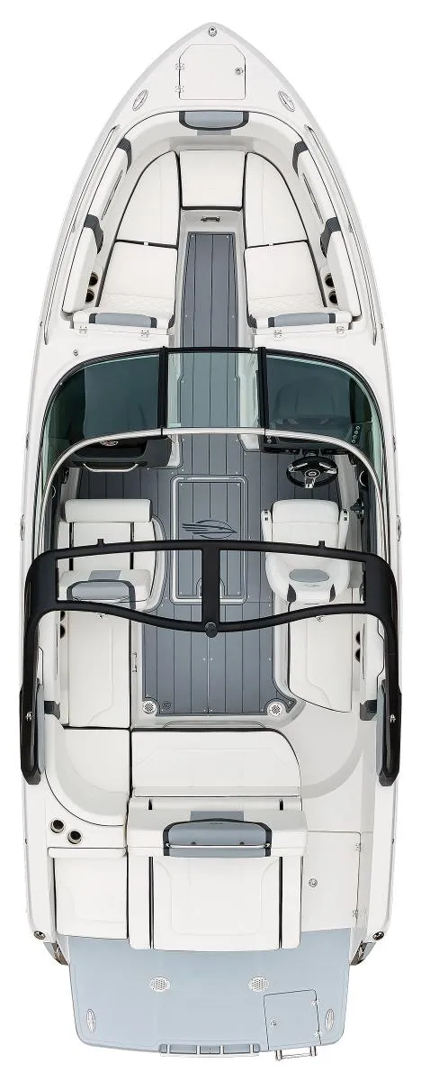 Slide: The Image of 2024 Chaparral 247 SSX boat, top view, white and gray interior. - 17