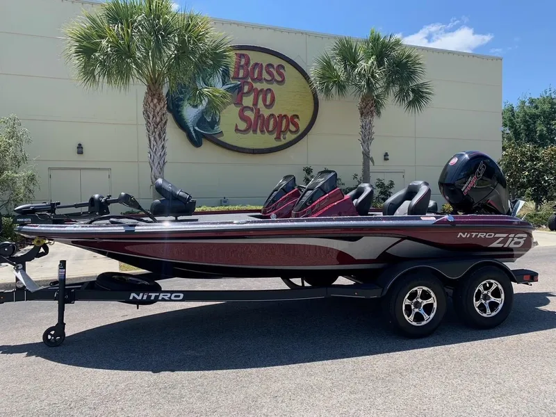 Slide: The Image of 2024 Nitro Z18 boat at Bass Pro Shops. - 0