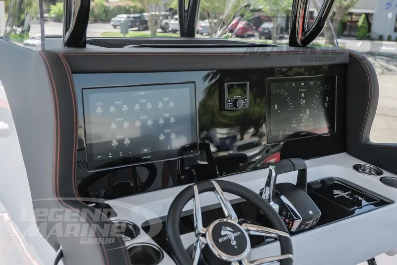 Slide: The Image of 2025 Statement 350 Open boat dashboard with advanced navigation and control systems. - 11