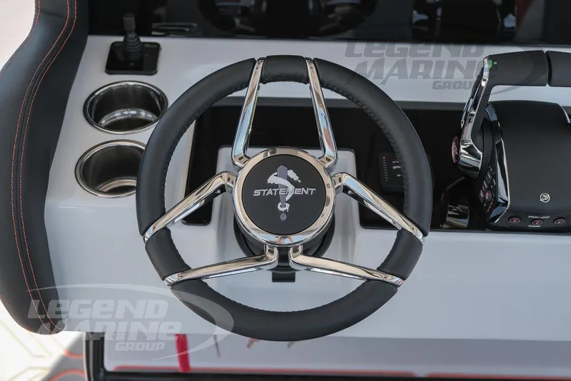 Slide: The Image of Steering wheel of 2025 Statement 350 Open boat with modern controls. - 12