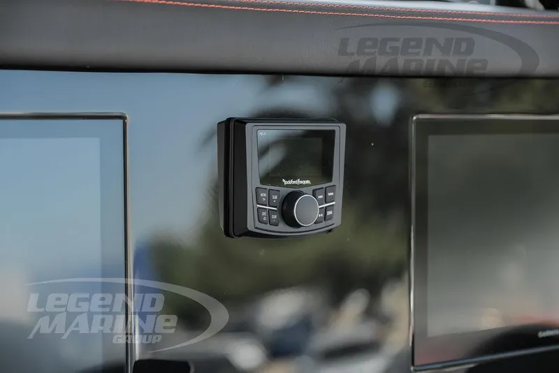 Slide: The Image of Control panel of the 2025 Statement 350 Open boat with Legend Marine branding. - 18