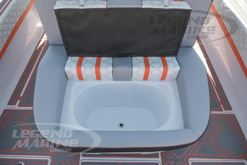 Slide: The Image of 2025 Statement 350 Open boat interior with seating and storage compartment. - 24