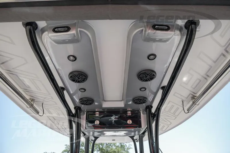 Slide: The Image of 2025 Statement 350 Open boat ceiling with integrated speakers and lighting. - 32