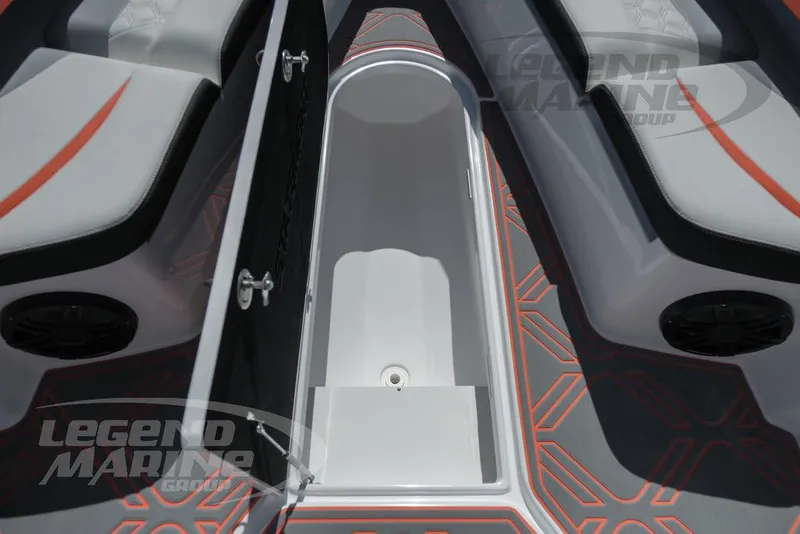Slide: The Image of 2025 Statement 350 Open boat interior with storage compartment and seating. - 37
