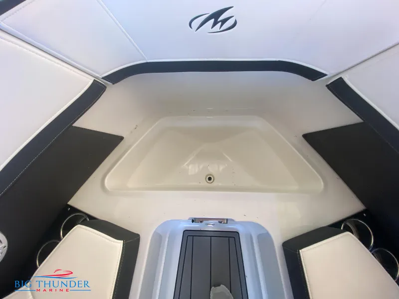 Slide: The Image of Interior of a 2021 Monterey 278SS boat with seating and storage. - 43