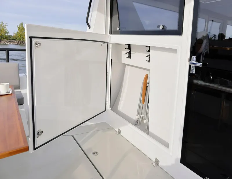 Slide: The Image of Sargo 45 Cat A 2025 motorboat cruising on open water. - 8