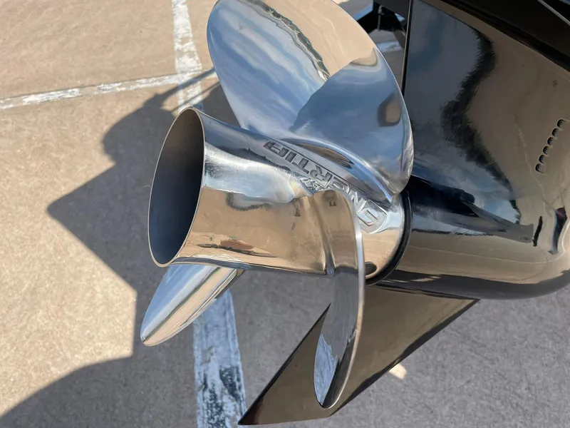Slide: The Image of Close-up of a 2024 Barletta Cabrio 22UC boat propeller. - 18