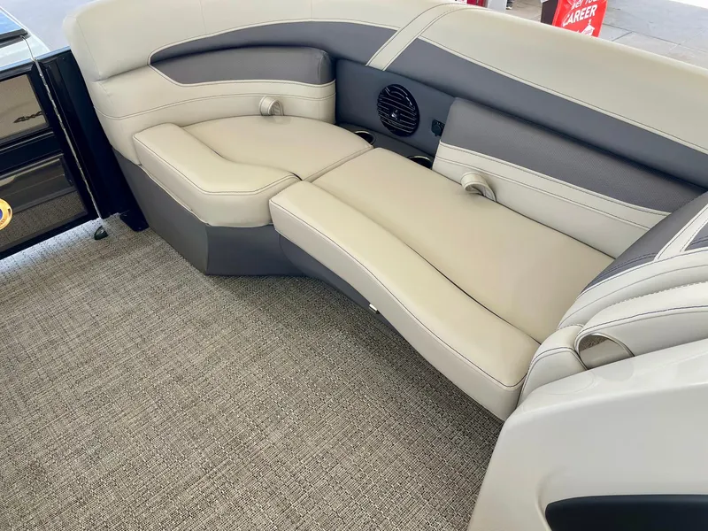 Slide: The Image of 2024 Barletta Cabrio 22UC boat interior with luxurious seating and modern design. - 30