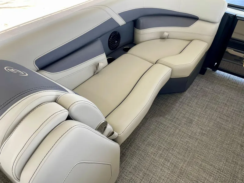 Slide: The Image of 2024 Barletta Cabrio 22UC boat interior with luxurious seating and modern design. - 31