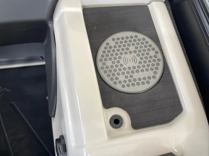 Slide: The Image of 2024 Barletta Cabrio 22UC boat speaker and control panel close-up. - 45