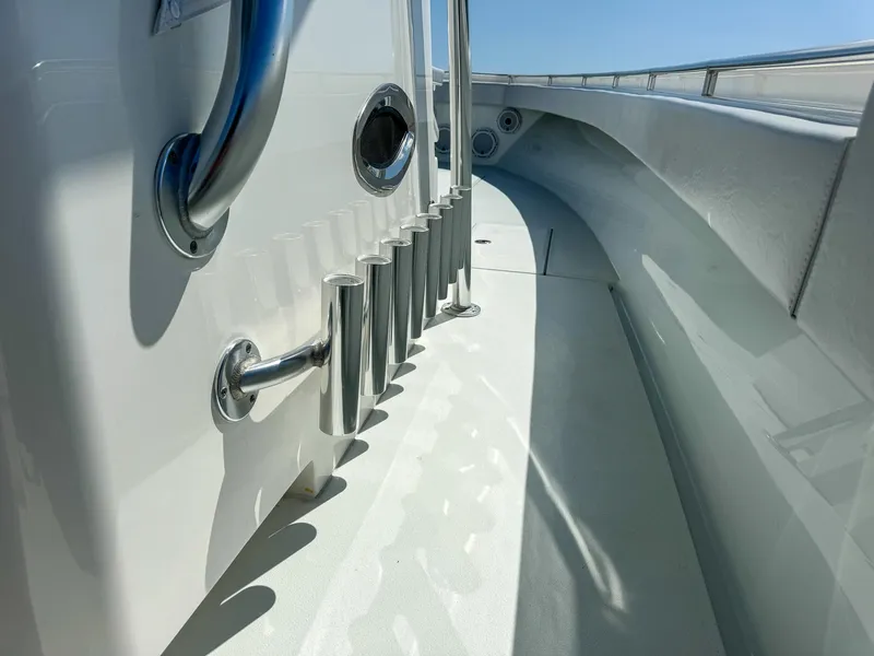 Slide: The Image of 2022 Contender 39 ST boat deck with rod holders and stainless steel fittings. - 16