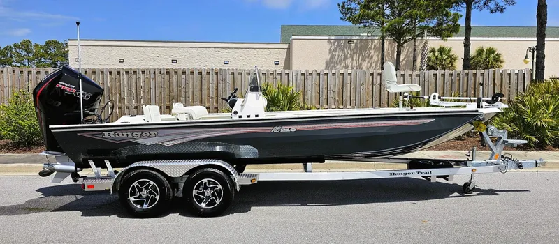 The Image of 2024 Ranger RB210 boat on a trailer, parked outdoors. - 0