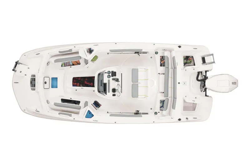 Slide: The Image of 2024 Tahoe 2150 CC boat interior with steering wheel and seating. - 7