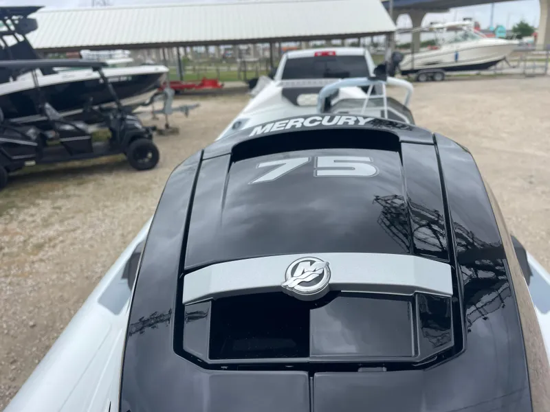 Slide: The Image of 2024 Highfield Sport 460 boat deck with blue LED lights and non-slip flooring. - 13