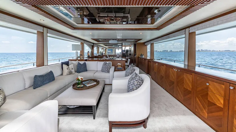 Slide: The Image of Luxurious interior of 2015 Ocean Alexander Motoryacht Open Bridge with ocean view. - 11